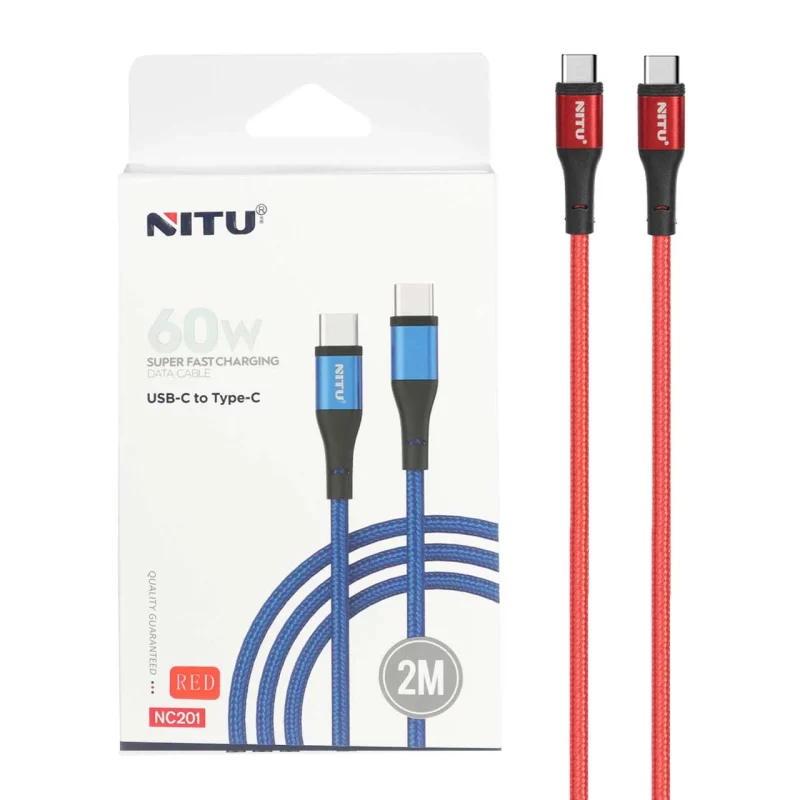 کابل شارژ سوپر فست 2 متری NITU Type-C to Type-C مدل NC201 - قرمز (گارانتی 18 ماه تعویض نیکان همراه) - تصویر 2