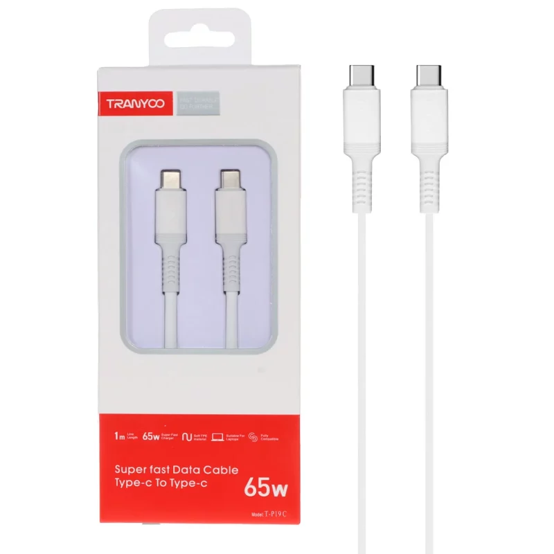 کابل شارژ PD و فست TRANYOO Type-C to Type-C مدل T-P19C - سفید - تصویر 2