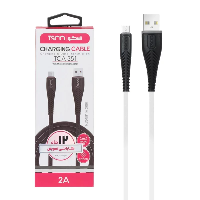 کابل شارژ و دیتا فست نخی اندروید TSCO مدل TCA 351 - سفید(گارانتی 12 ماهه TSCO) - تصویر 2