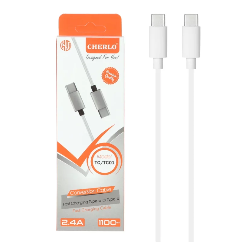 کابل شارژ 1.1 متری CHERLO Type-C to Type-C مدل TC-TC01 - سفید - SMO - تصویر 2