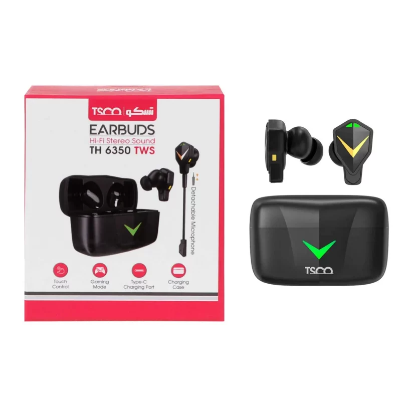 ایرفون بی سیم گیمینگ Tsco مدل TH 6350 TWS - مشکی(دارای میکروفن پرتابل سوکتی و کیف همراه) - تصویر 2