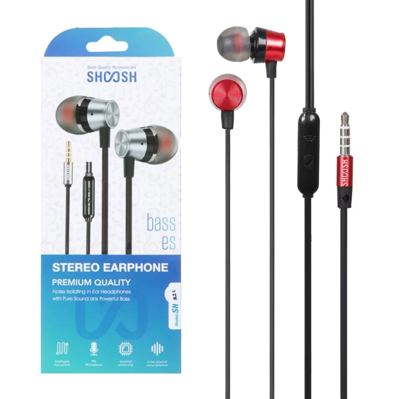 هندزفری باسیم Shoosh مدل SH-A21 - مشکی قرمز - SMO - تصویر 2