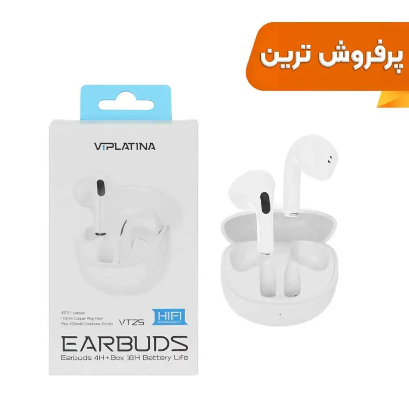 ایرفون بی سیم VIPLATINA مدل VT25 - سفید (گارانتی 18 ماه تعویض نیکان همراه) - تصویر 2