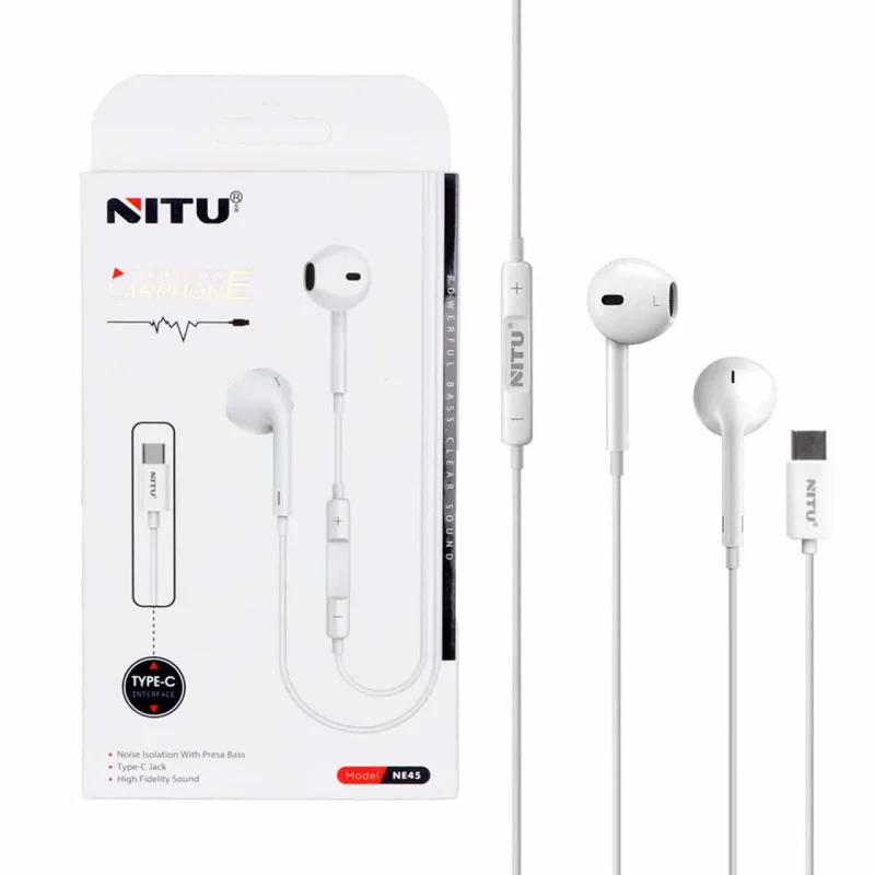 هندزفری باسیم Nitu Type-C مدل NE45 - سفید - تصویر 2