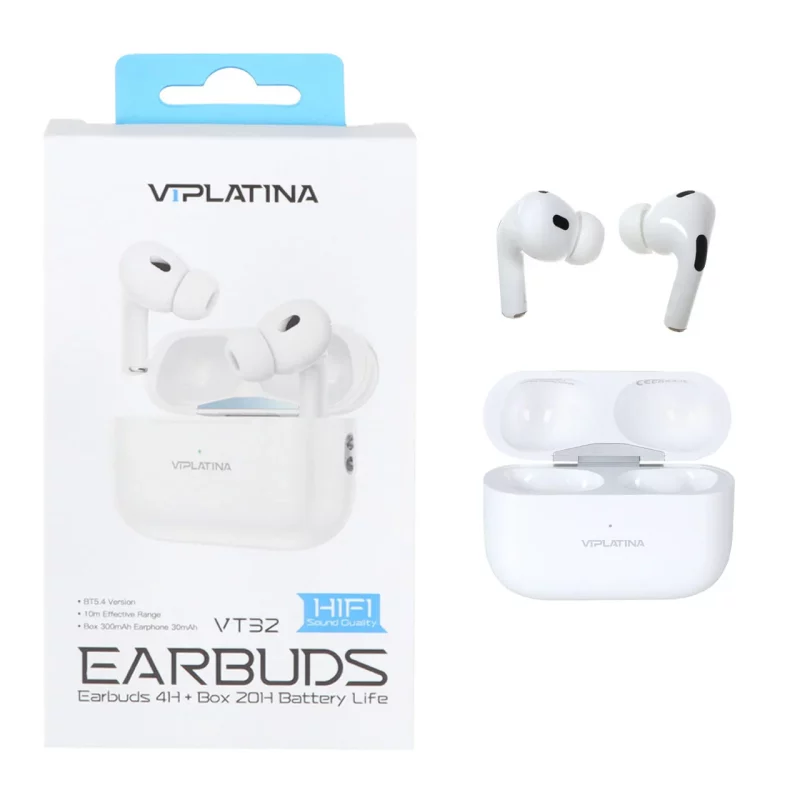 ایرفون بی سیم VIPLATINA مدل VT32 - سفید (گارانتی 18 ماه تعویض نیکان همراه) - تصویر 2