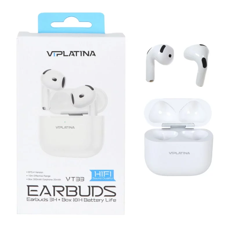 ایرفون بی سیم VIPLATINA مدل VT33 - سفید (گارانتی 18 ماه تعویض نیکان همراه) - تصویر 2
