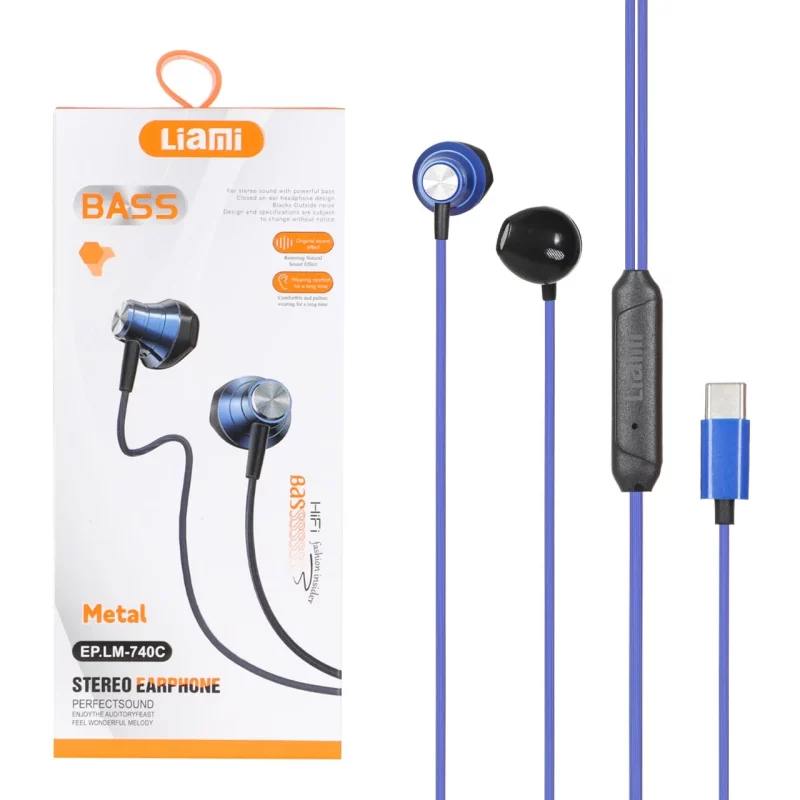 هندزفری باسیم با پورت Liami Type-C مدل EP.LM-740C - آبی (گارانتی شش ماهه شرکتی) - تصویر 2