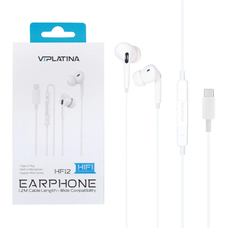 هندزفری باسیم VIPLATINA Type-C مدل HF12 - سفید - تصویر 2