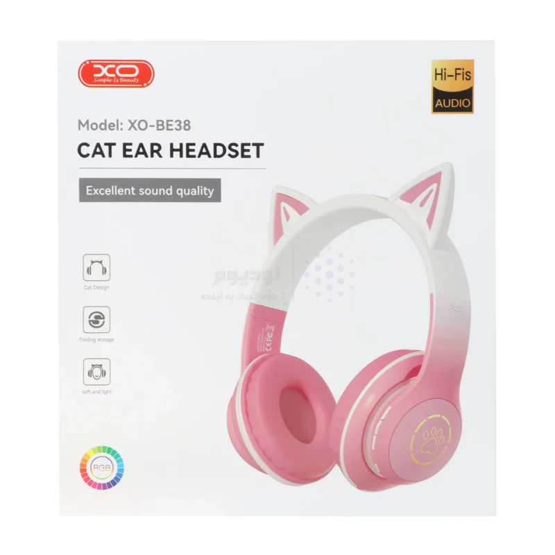 هدفون بی سیم XO مدل Cat Ear BE38 - صورتی - تصویر 8