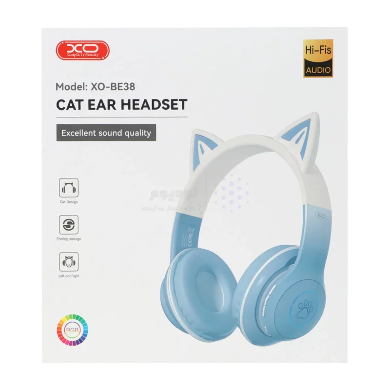 هدفون بی سیم XO مدل Cat EAR BE38 - آبی - تصویر 5