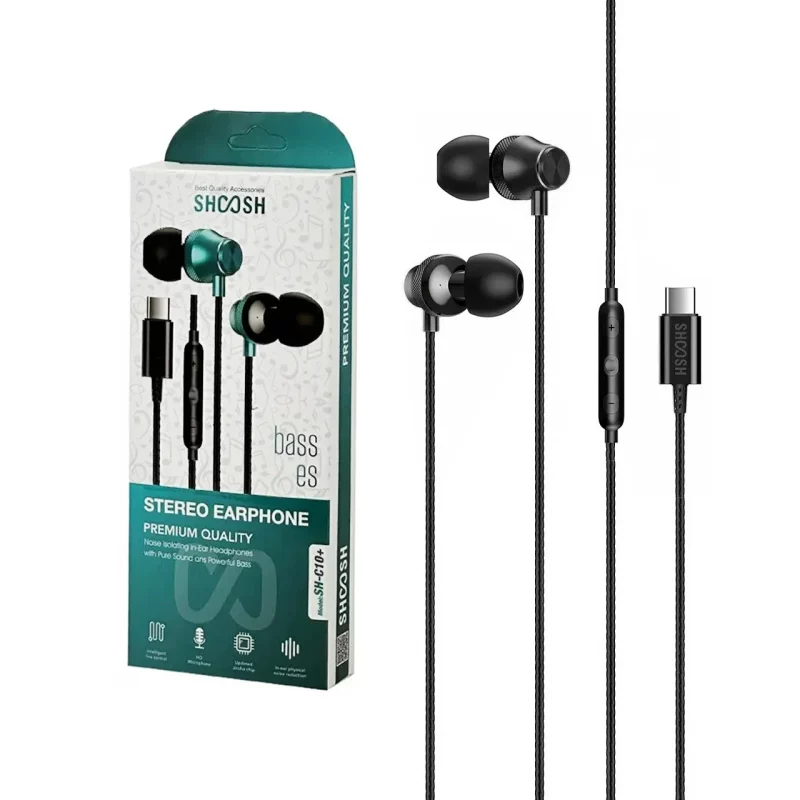 هندزفری با سیم با پورت Shoosh Type-C مدل +SH-C10 - مشکی - SMO - تصویر 2