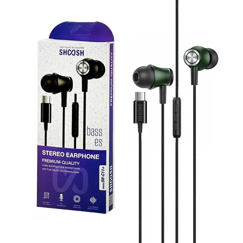 هندزفری با سیم با پورت Shoosh Type-C مدل +SH-C11 - سبز - SMO - تصویر 2