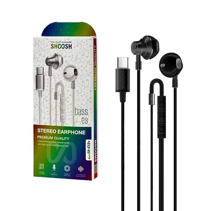 هندزفری با سیم با پورت Shoosh Type-C مدل +SH-C12 - مشکی - SMO - تصویر 2