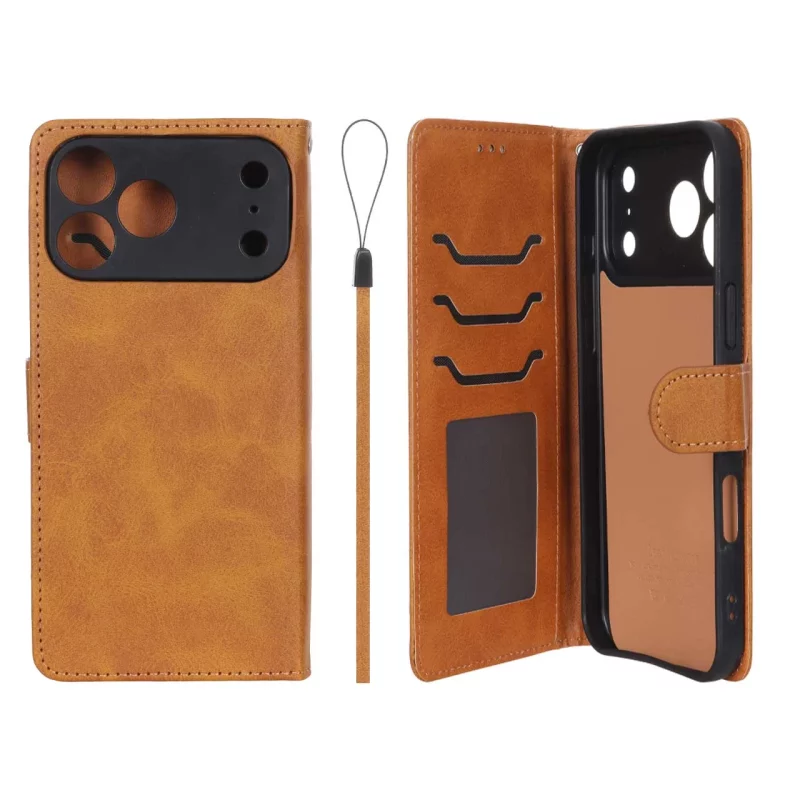 کیف موبایل مگنتی درجه یک داخل خز MNC Plus مدل Apple iPhone 17 Pro Max - عسلی - تصویر 2