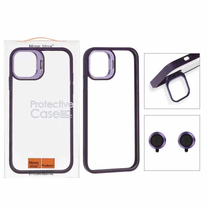 قاب BRACKET لنز آلومینیومی با ست محافظ لنز رینگی Apple iPhone 11 - بنفش (پک دار) - تصویر 2