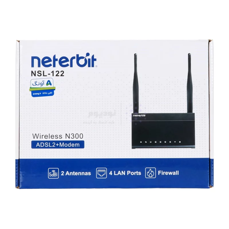 (گارانتی 3 ساله آونگ) - Neterbit NSL-122 Wireless N300 ADSL2 + Modem مشکی - مودم - تصویر 7