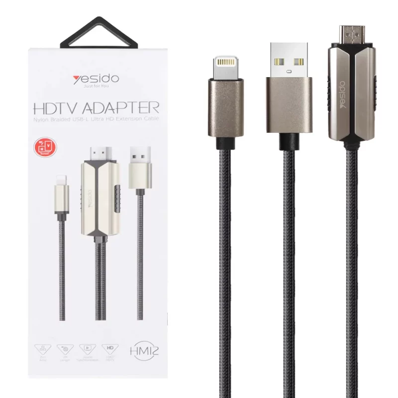 کابل 2 متری Yesido Lightning To HDMI مدل HM12 - مشکی (گارانتی 18 ماه تعویض نیکان همراه) - تصویر 2