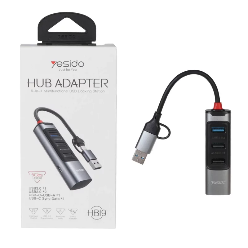 هاب 4 پورت Yesido USB 3.0/Type-C مدل HB19 - خاکستری (گارانتی 18 ماه تعویض نیکان همراه) - تصویر 2