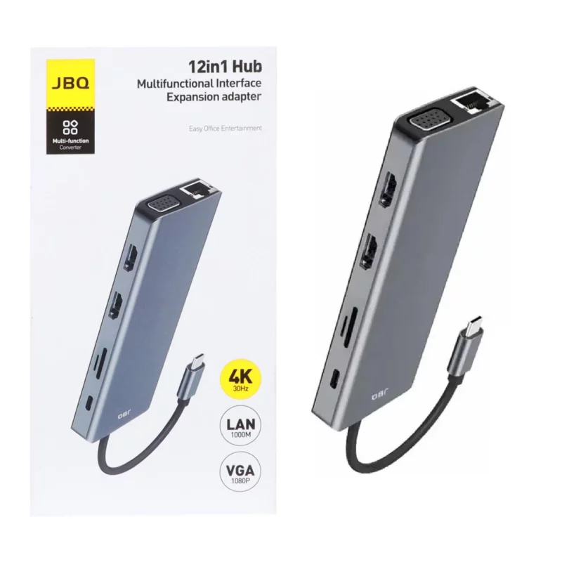 هاب 12 پورت JBQ Type-C مدل HD-1201 - خاکستری (گارانتی یکساله رصاصی) - تصویر 2