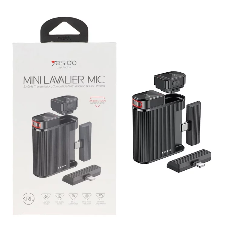 میکروفون بی سیم Yesido Type-C & Lightning مدل KR19 - مشکی ( 18 ماه تعویض نیکان همراه) - تصویر 2
