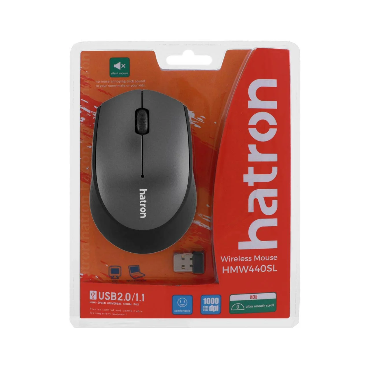 2541-350422-1 ماوس بی سیم Hatron مدل HMW440SL - مشکی خاکستری - تصویر 1