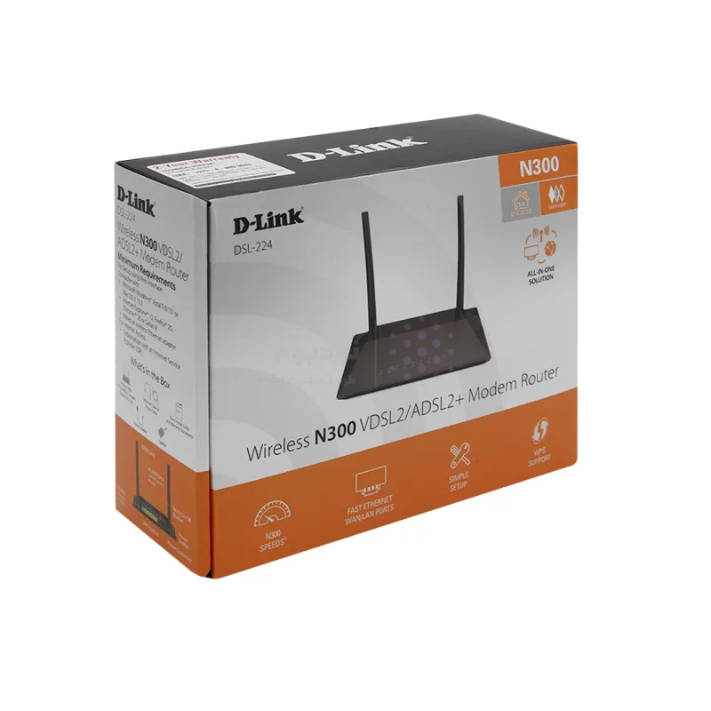 D-LINK DSL-224 300Mbps ADSL / VDSL2 N300 4-Port Wireless مشکی-مودم - تصویر 9