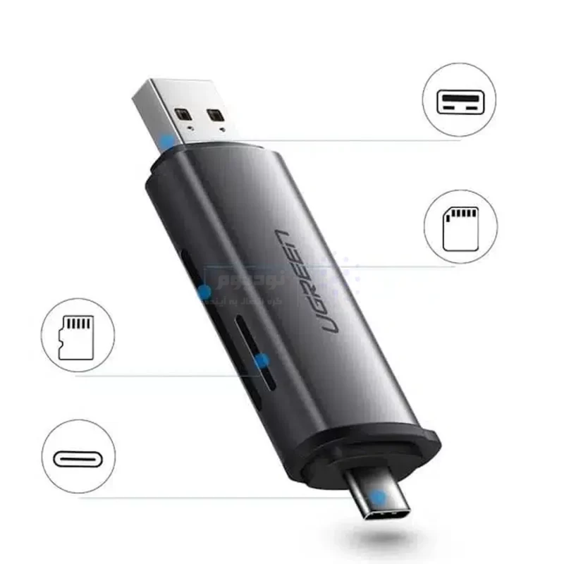 رم ریدر UGREEN Type-C/USB3.0 مدل CM185 - مشکی (گارانتی 18 ماهه آسان پیشرو)(50706) - تصویر 4