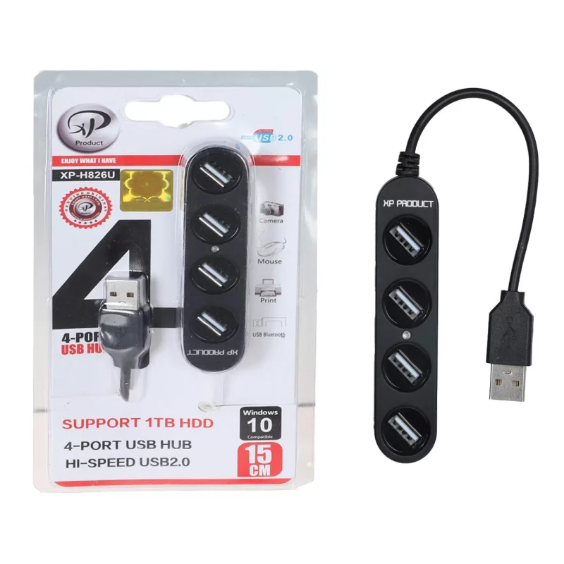 هاب 4 پورت XP Product USB2.0 مدل XP-H826U - مشکی - تصویر 2