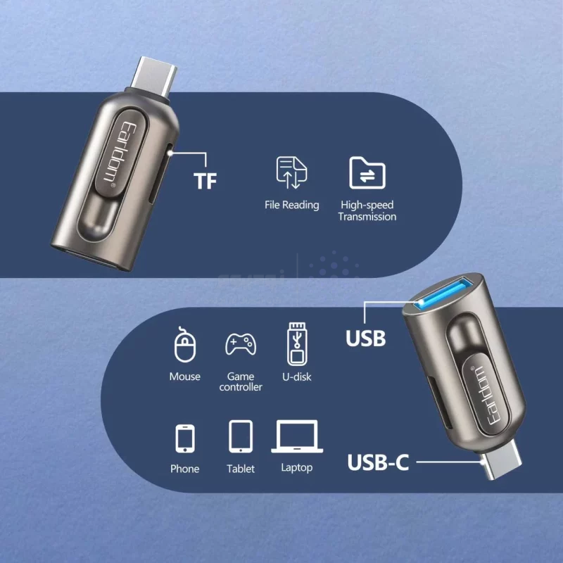 رم ریدر و Earldom USB TO Type-C OTG مدل ET-OT98 - خاکستری - تصویر 4