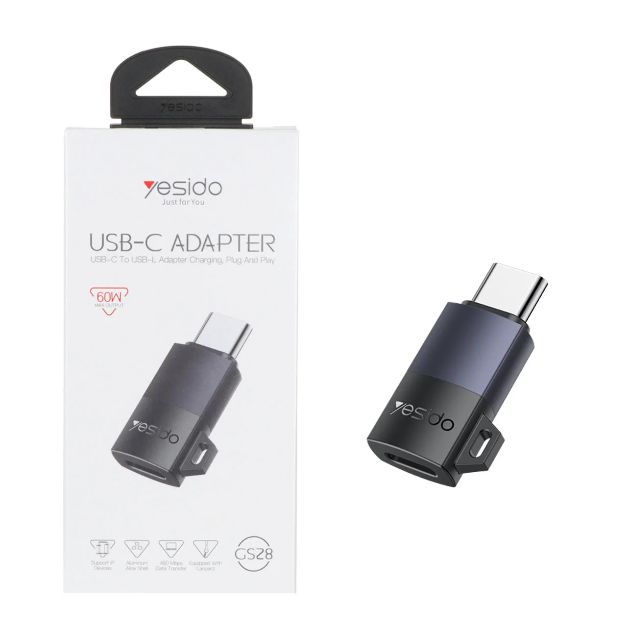 2685-1514904-1 تبدیل Yesido Type-C To Lightning مدل GS28 60W - خاکستری (گارانتی 18 ماه تعویض نیکان همراه) - تصویر 1