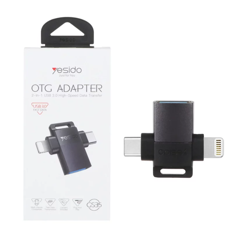 تبدیل Yesido USB3.0 To Type-C & Lightning OTG مدل GS35 - خاکستری (گارانتی 18 ماه تعویض نیکان همراه) - تصویر 2