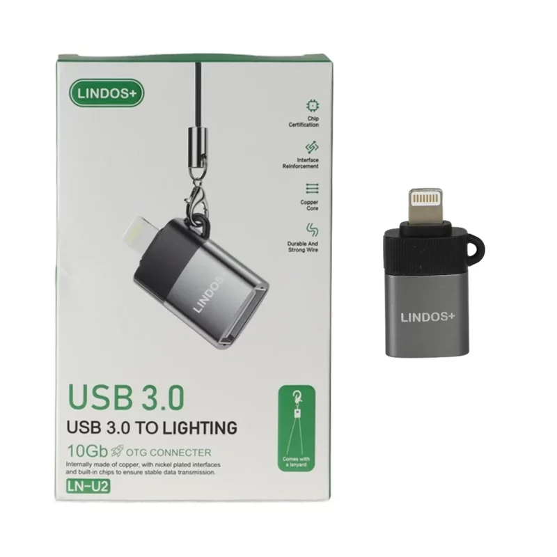 تبدیل Lindos+ Lightning To Usb3.0 مدل LN-U2 - خاکستری (گارانتی تعویض یکساله شرکتی) - تصویر 2