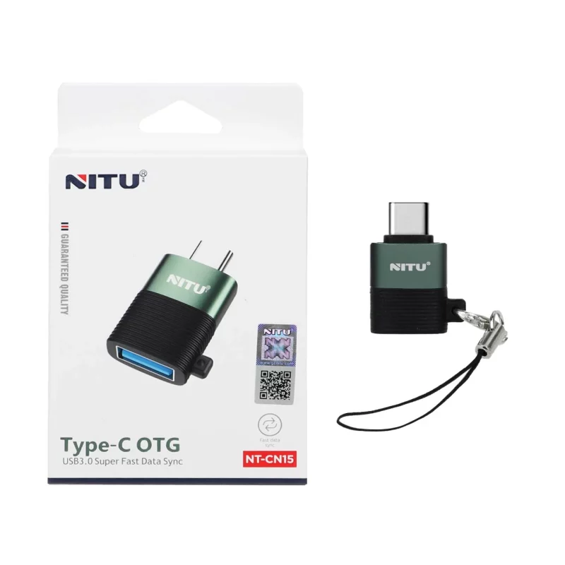 تبدیل NITU OTG Type-C مدل CN15 - مشکی سبز (گارانتی 18 ماه تعویض نیکان همراه) - تصویر 2