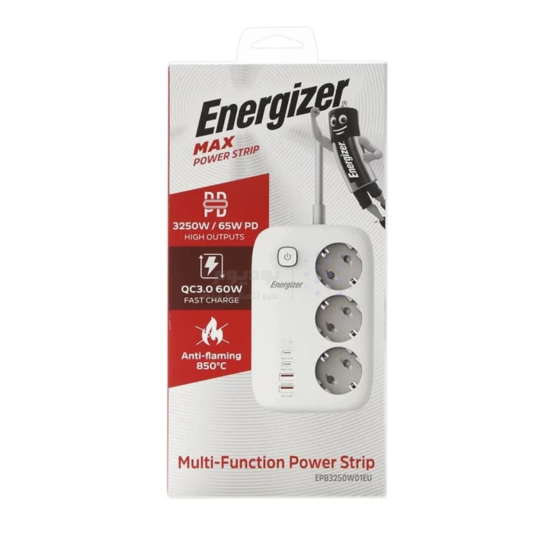 چندراهی برق 3 خانه Energizer مدل EPB3250W01EU 60W - سفید - تصویر 6