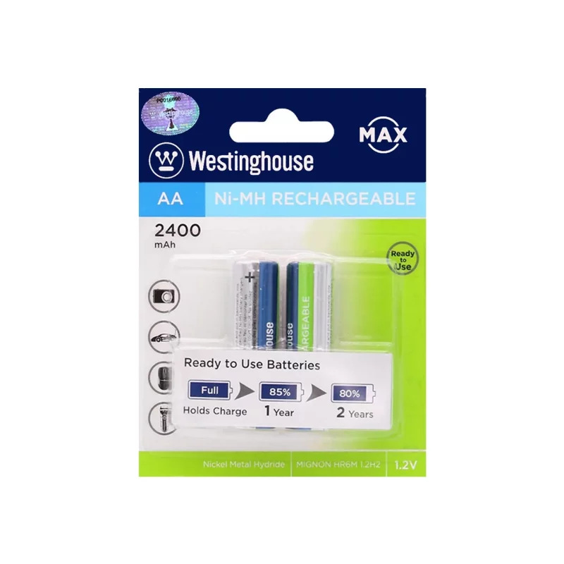 باتری قلمی قابل شارژ Westinghouse-AA با ظرفیت 2400mah بسته 2 عددی - تصویر 2