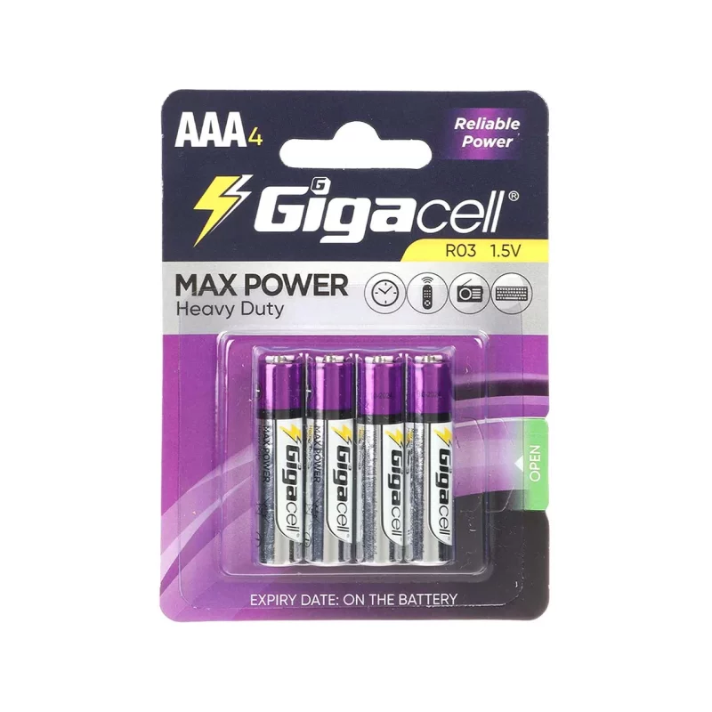 باتری نیم قلمی GigaCell-AAA مدل MAX POWER Heavy Duty R03 - بسته 4 عددی - تصویر 2