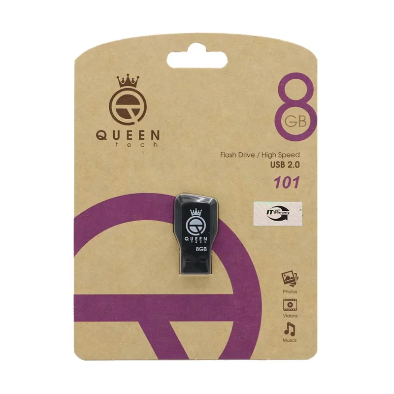 Queen tech-101 USB2.0 Flash Memory-8GB (گارانتی مادام العمر شرکت آی تین) مشکی - تصویر 2