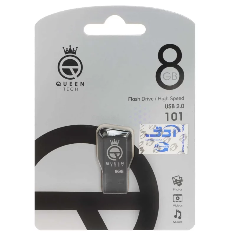 Queen tech-101 USB2.0 Flash Memory-8GB (گارانتی مادام العمر شرکت آی تین) مشکی - تصویر 3
