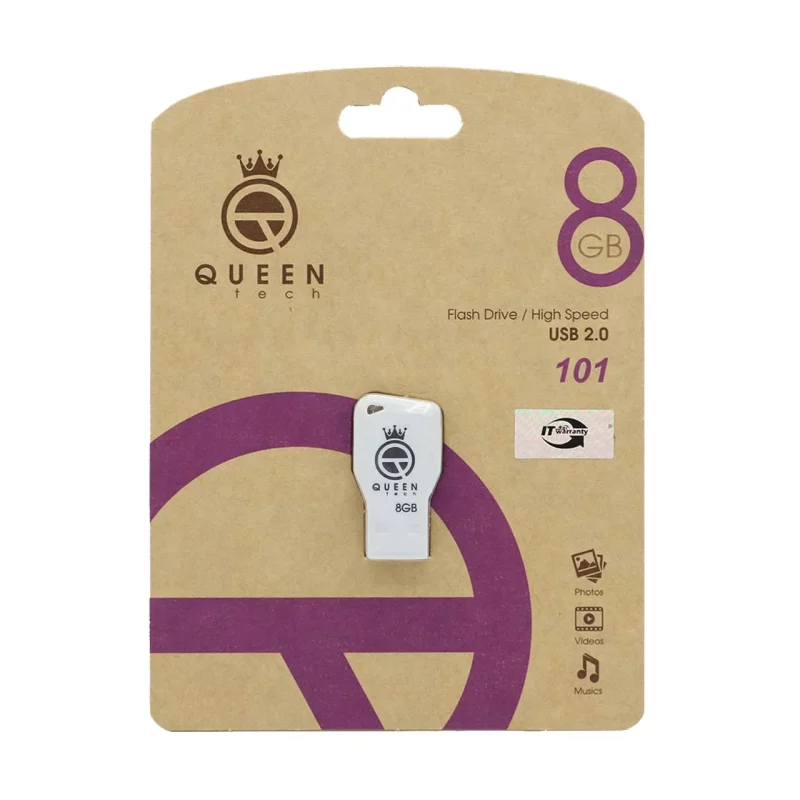 Queen tech-101 USB2.0 Flash Memory-8GB (گارانتی مادام العمر شرکت آی تین) سفید - تصویر 2