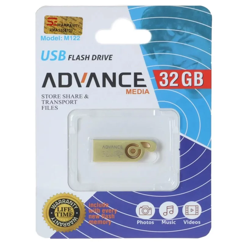 فلش مموری Advance Media مدل M122 USB2.0 ظرفیت 32GB - طلایی - تصویر 2