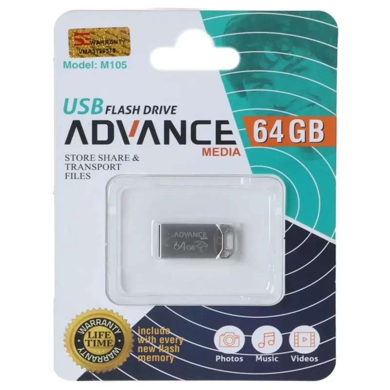 فلش مموری Advance Media مدل M105 USB2.0 ظرفیت 64GB - نقره ای - تصویر 2
