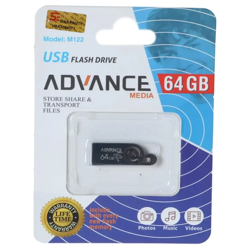 فلش مموری Advance Media مدل M122 USB2.0 ظرفیت 64GB - مشکی - تصویر 2