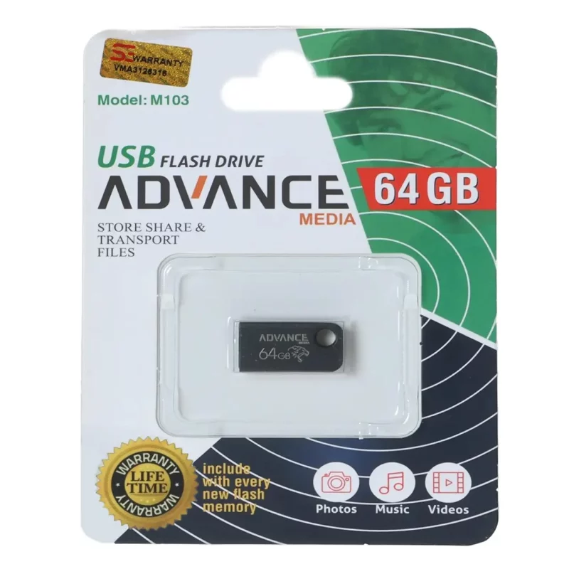 فلش مموری Advance Media مدل M103 USB2.0 ظرفیت 64GB - مشکی - تصویر 2