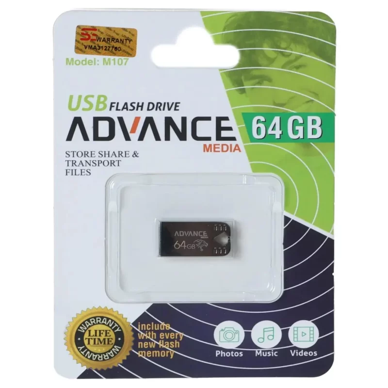فلش مموری Advance Media مدل M107 USB2.0 ظرفیت 64GB - مشکی - تصویر 2