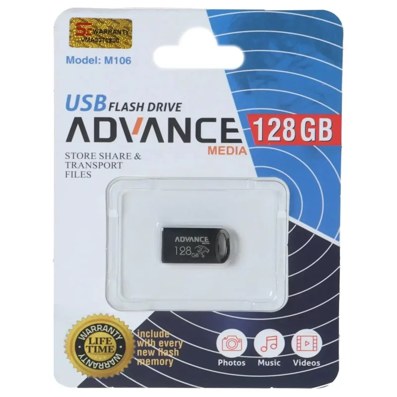 فلش مموری Advance Media مدل M106 USB2.0 ظرفیت 128GB - مشکی - تصویر 2