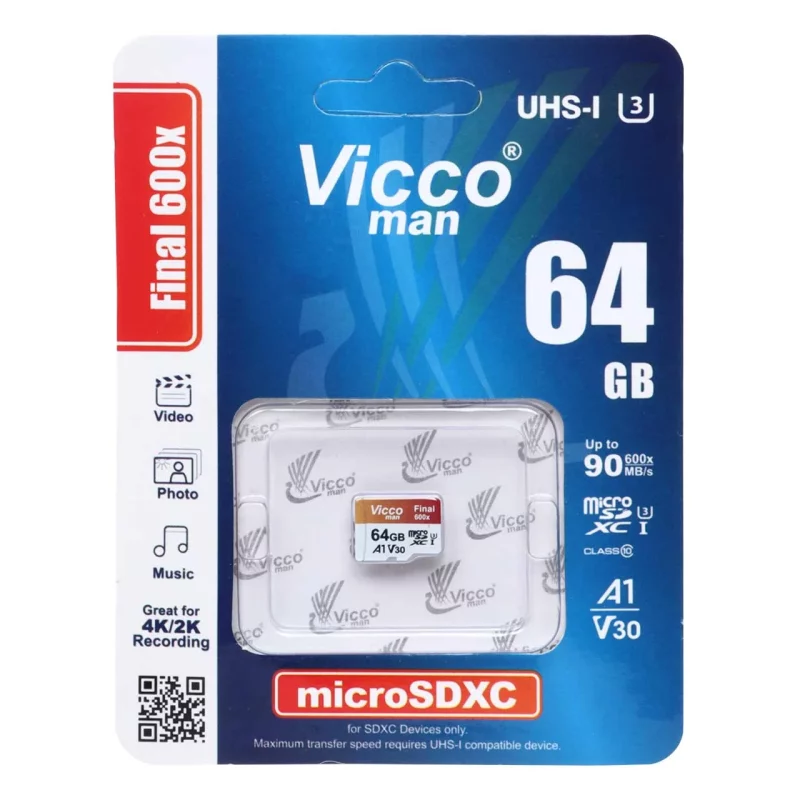 Vicco man Final 600X microSDXC UHS-I U3 Class10-90MB/s - 64GB (گارانتی مادام‌العمر رایانه نوین سگال) - تصویر 2
