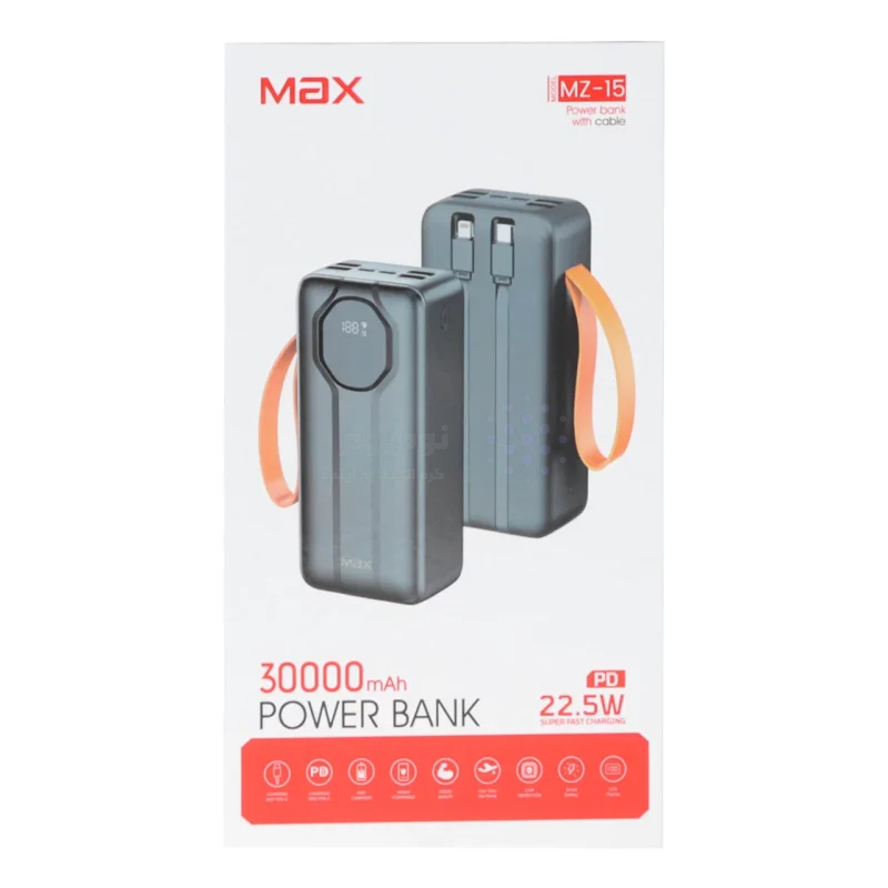 پاوربانک PD و فست شارژ Max 30000mAh مدل MZ-15 22.5W - مشکی - MMX - تصویر 4