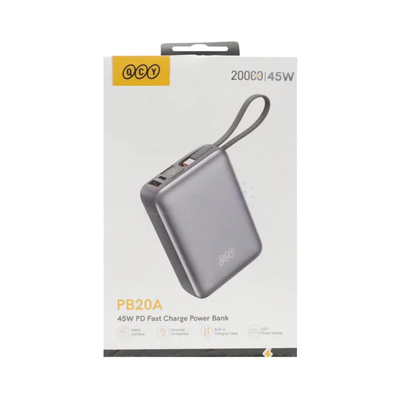پاوربانک PD و فست شارژ QCY 20000mAh مدل PB20A 45W - خاکستری (گارانتی 18 ماهه شرکتی) - تصویر 8