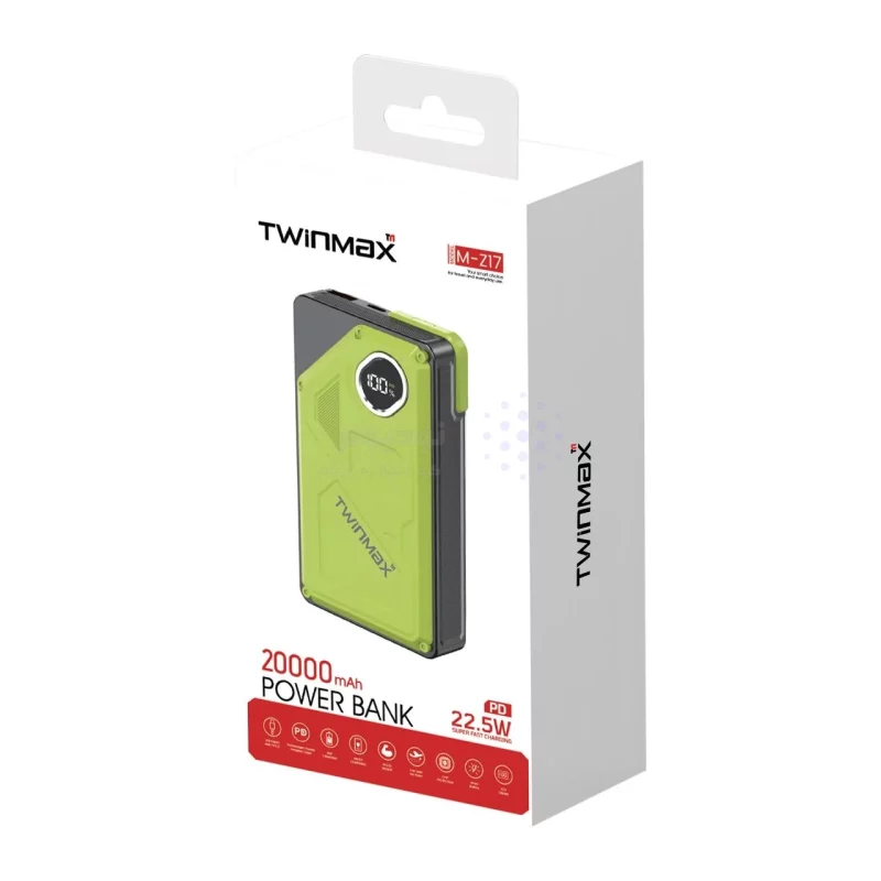 پاوربانک PD و فست شارژ TwinMax 20000mAh مدل MZ-17 22.5W - سبز - تصویر 3