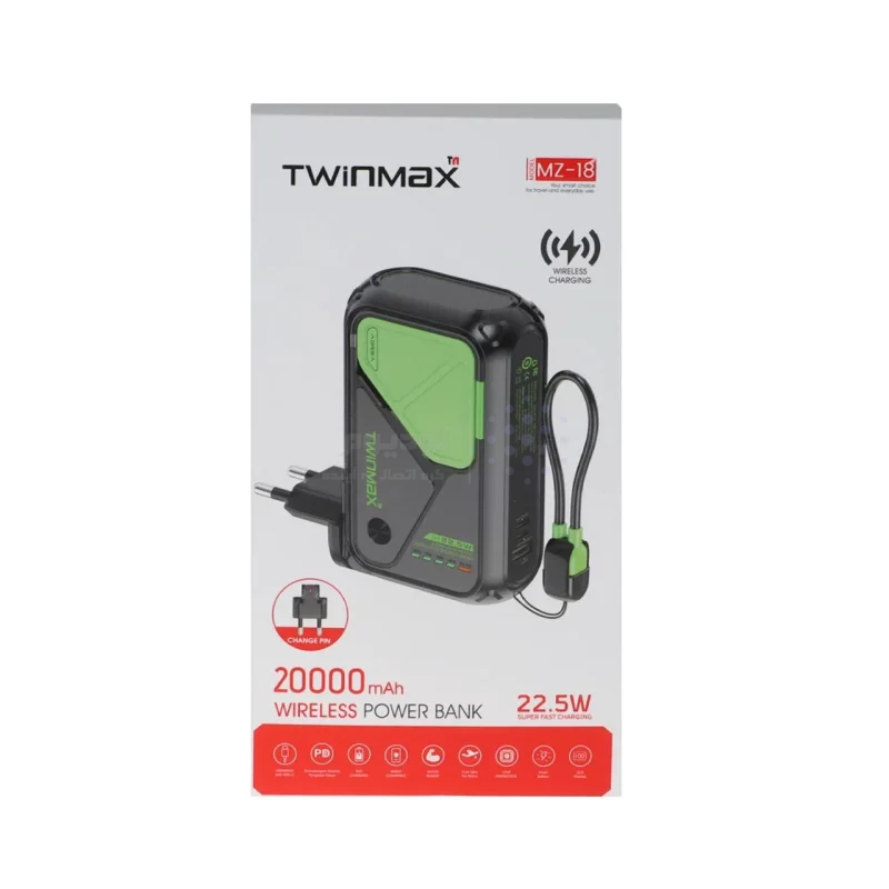 پاوربانک PD و فست شارژ TwinMax 20000mAh مدل MZ-18 22.5W - نقره ای - تصویر 9